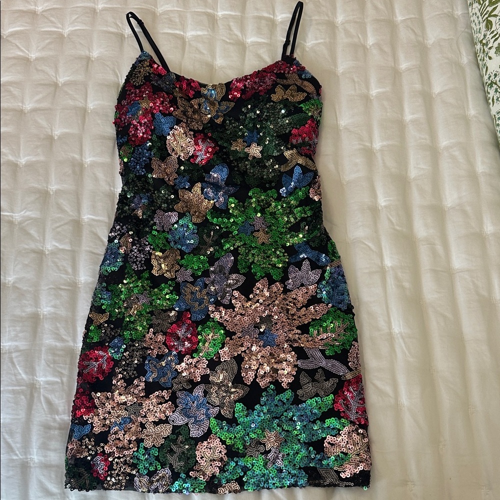 Sequin Floral HOCO Dress - Multicolor